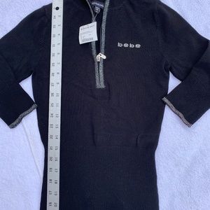 Brand New Bebe Mock Neck Zip-Up Sweater 3/4 Sleeve with logo (NWT)